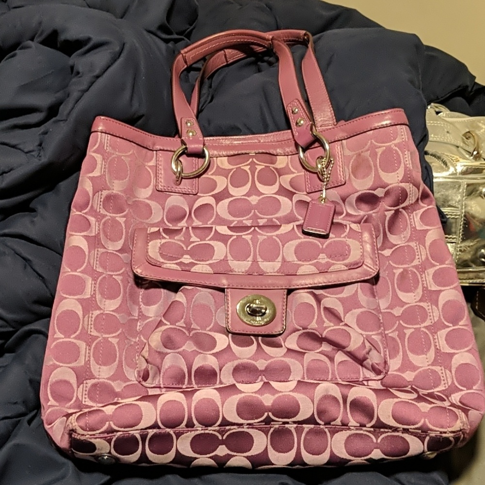 Authentic Large Satin Purple Coach Purse